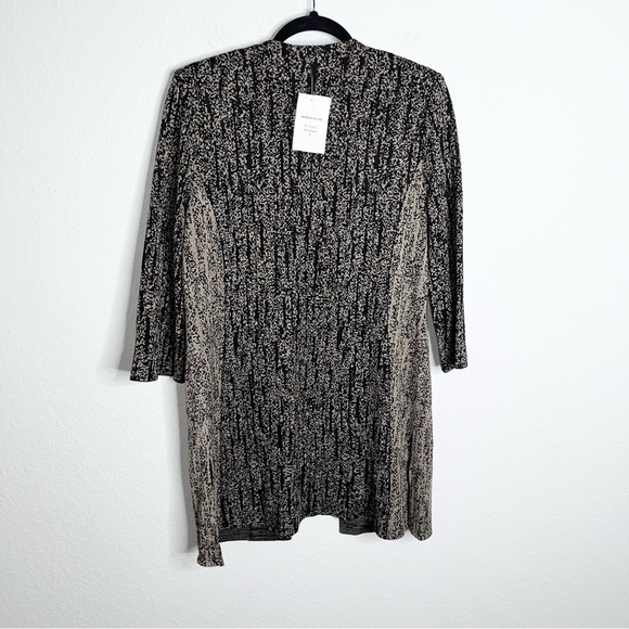 Ming Wang Cardigan Women Small Sweater Mid Length Tan Black 3/4 Sleeve Knit B6 - Picture 5 of 11